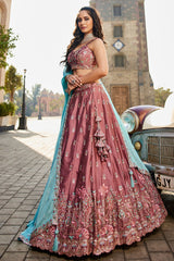 Rose Pink Georgette Sequins Embroidery Lehenga