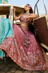 Rose Pink Georgette Sequins Embroidery Lehenga