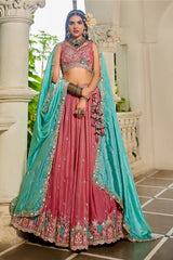 Pink Satin Sequin Embroidery Lehenga
