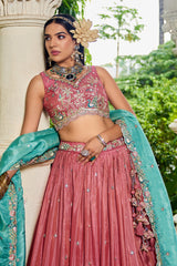 Pink Satin Sequin Embroidery Lehenga