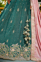 Teal Green Chinon Sequin Embroidery Lehenga - green saree embroidery