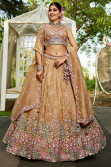 Beige Tissue Sequin Embroidery Lehenga
