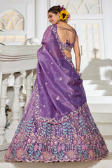 Purple Tissue Sequin Embroidery Lehenga