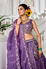 Purple Tissue Sequin Embroidery Lehenga