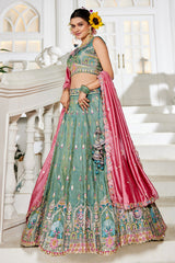 Sea Green Tissue Sequin Embroidery Lehenga