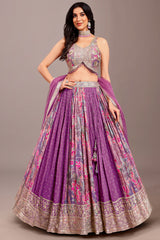 Lavender Purple Chinon Silk Lehenga with Sequin Embroidered Work