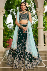 Green Tissue All Over Embroidered Lehenga
