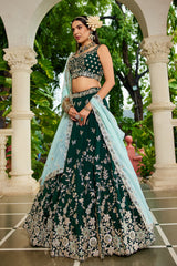 Green Tissue All Over Embroidered Lehenga