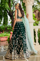 Green Tissue All Over Embroidered Lehenga