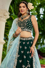 Green Tissue All Over Embroidered Lehenga