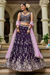 Magenta Tissue All Over Embroidered Lehenga