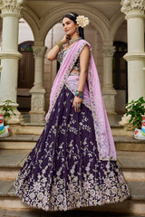 Magenta Tissue All Over Embroidered Lehenga