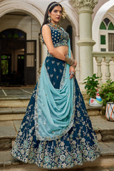 Navy Blue Tissue All Over Embroidered Lehenga
