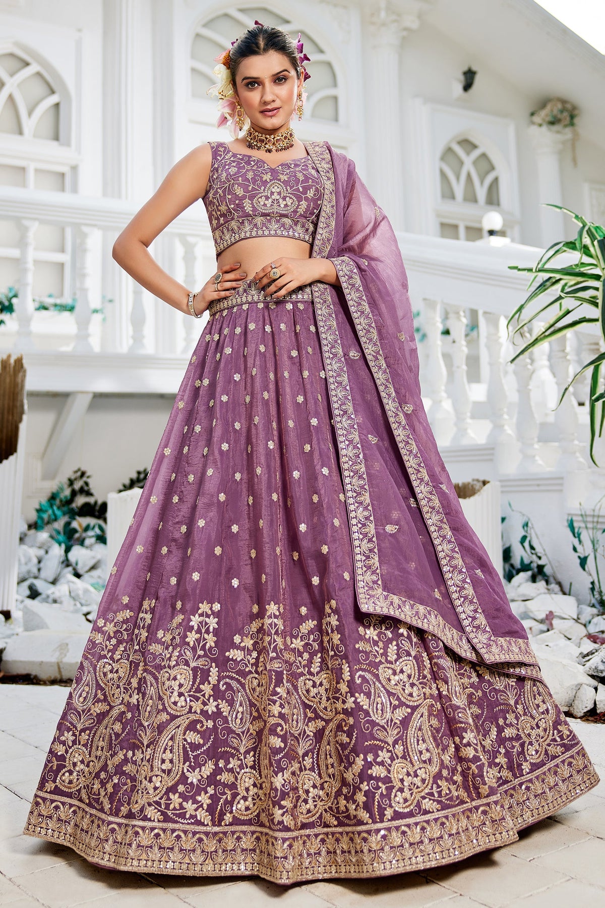 Lavenrder Purple Georgette Embroidered and Sequin Worked Lehenga