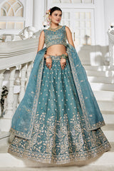 Sea Green Georgette Embroidered and Sequin Worked Lehenga