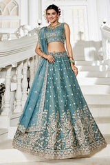 Sea Green Georgette Embroidered and Sequin Worked Lehenga