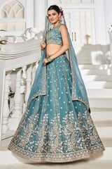 Sea Green Georgette Embroidered and Sequin Worked Lehenga