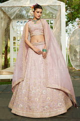 Mauve Georgette Crush Silk Embroidered and Sequin Worked Lehenga