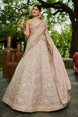 Nude Peach Georgette Crush Silk Embroidered and Sequin Worked Lehenga
