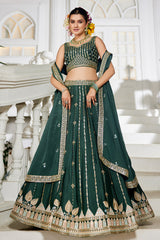 Bottle Green Georgette Sequin Embroidered Lehenga