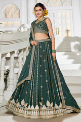 Bottle Green Georgette Sequin Embroidered Lehenga