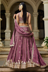Rose Pink Georgette Sequin Embroidered Lehenga