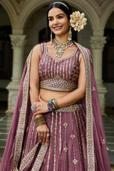 Rose Pink Georgette Sequin Embroidered Lehenga