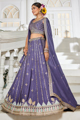 Violet Purple Georgette Sequin Embroidered Lehenga