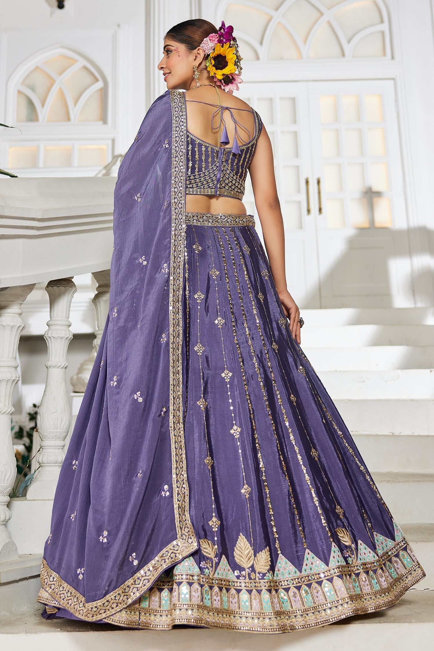 Violet Purple Georgette Sequin Embroidered Lehenga