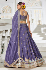 Violet Purple Georgette Sequin Embroidered Lehenga