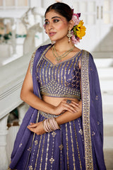 Violet Purple Georgette Sequin Embroidered Lehenga