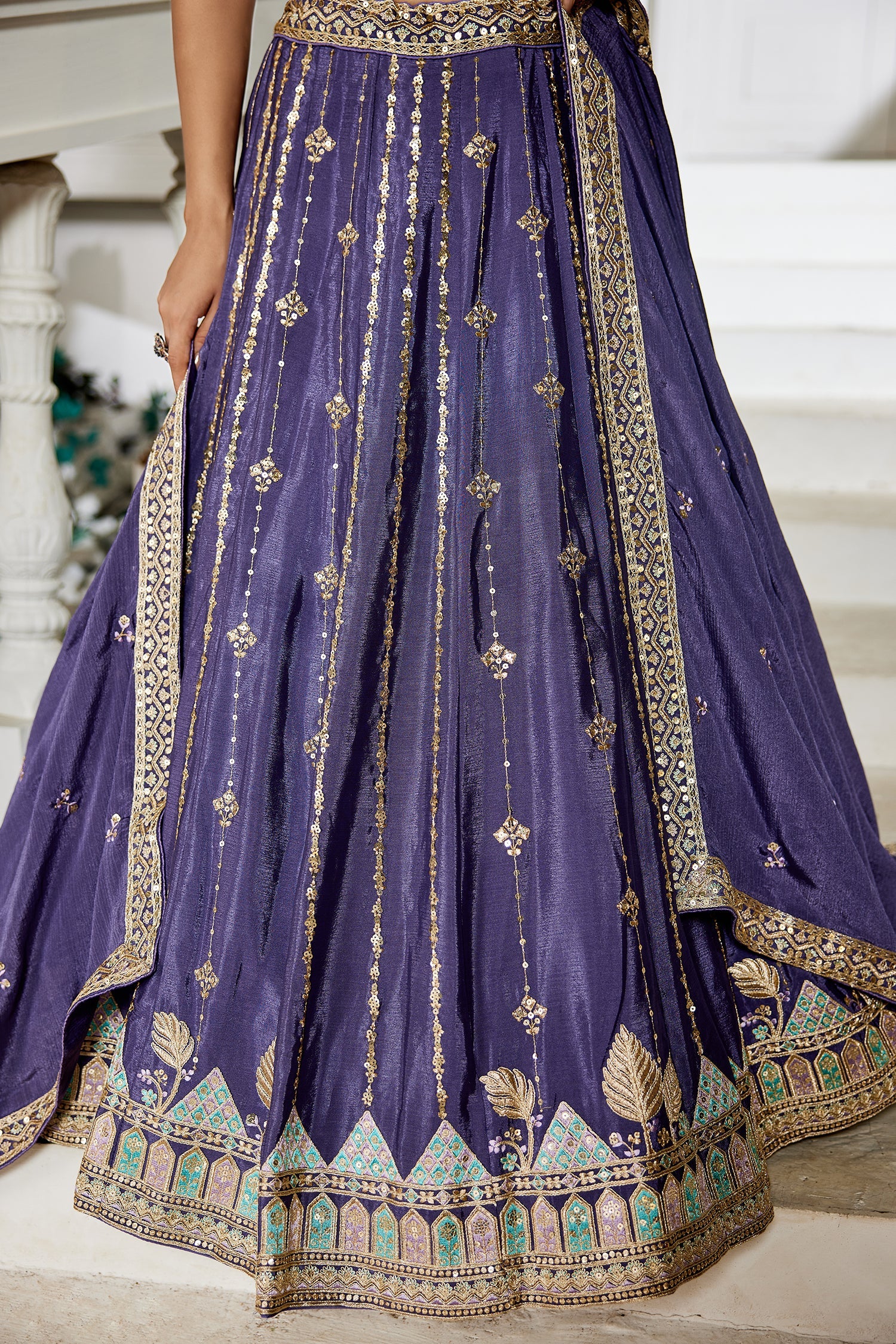Violet Purple Georgette Sequin Embroidered Lehenga