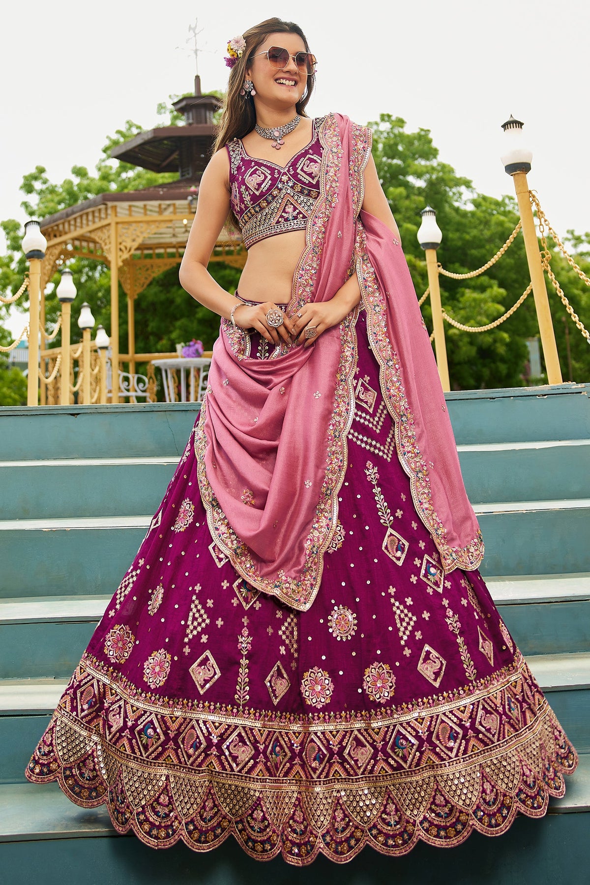 Burgundy Georgette All Over Sequin Embroidered Lehenga