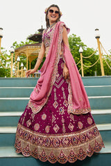 Burgundy Georgette All Over Sequin Embroidered Lehenga