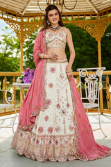 Cream Georgette All Over Sequin Embroidered Lehenga