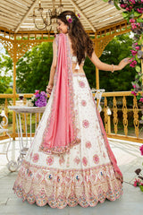 Cream Georgette All Over Sequin Embroidered Lehenga