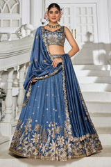Blue Georgette Sequin Embroidered Lehenga