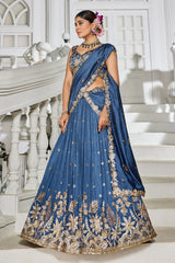 Blue Georgette Sequin Embroidered Lehenga