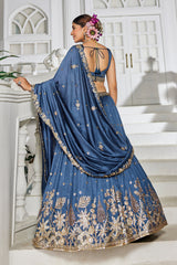 Blue Georgette Sequin Embroidered Lehenga