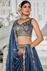 Blue Georgette Sequin Embroidered Lehenga