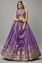 Purple Georgette Sequin Embroidered Lehenga - red georgette saree embroidered