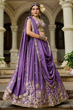 Purple Georgette Sequin Embroidered Lehenga - red georgette saree embroidered