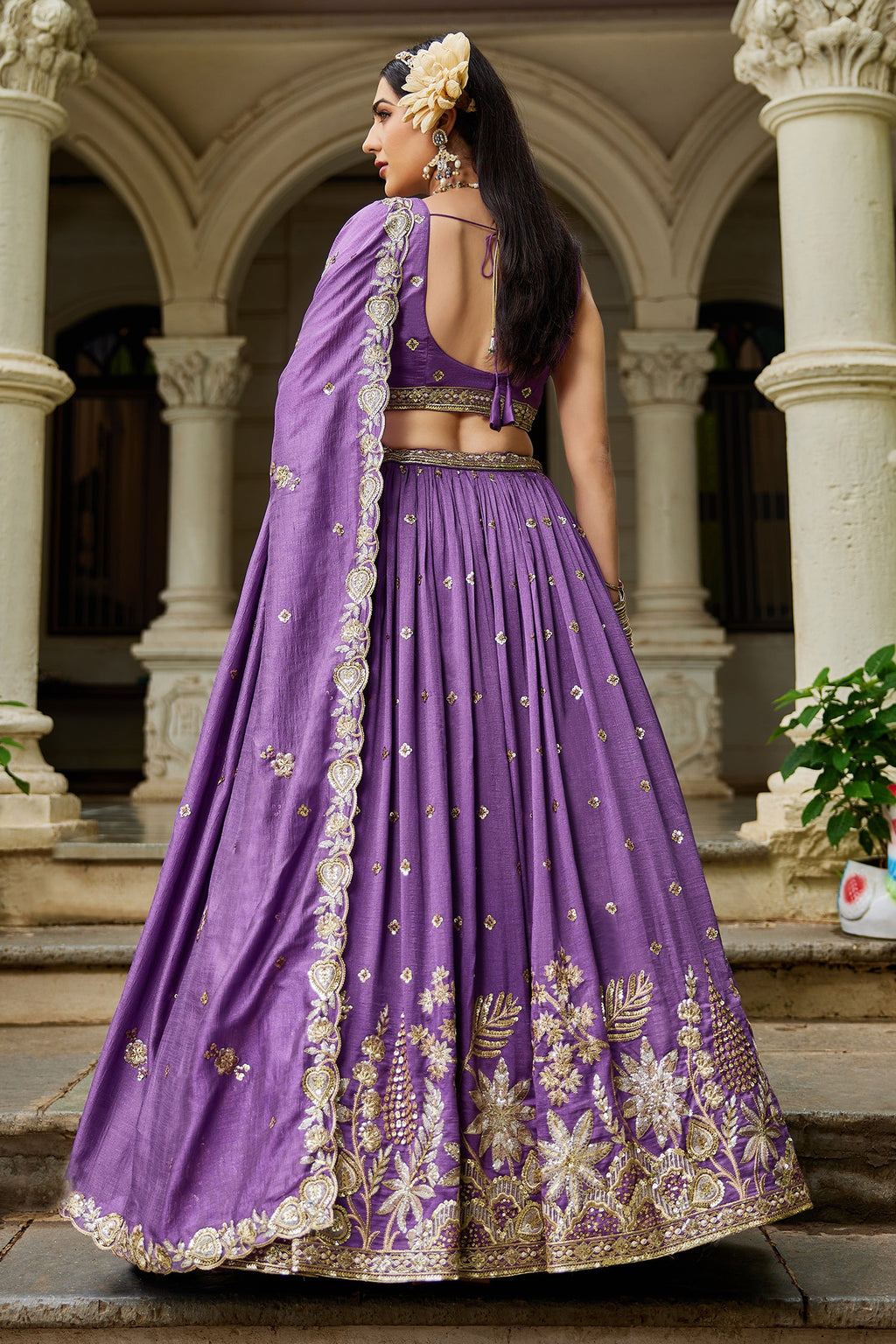 Purple Georgette Sequin Embroidered Lehenga - red georgette saree embroidered