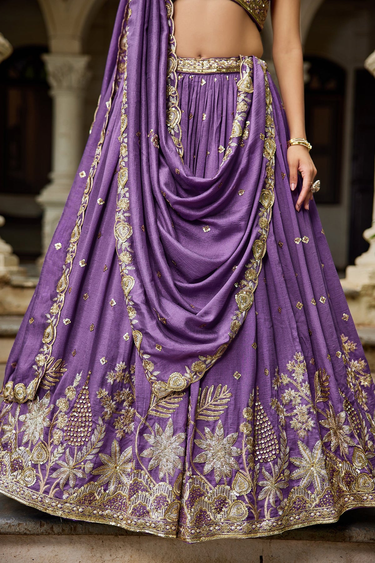 Purple Georgette Sequin Embroidered Lehenga - red georgette saree embroidered
