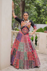 Multi Colored Cotton Printed Lehenga with Kachchi Worked Choli