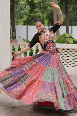 Multi Colored Cotton Printed Lehenga with Kachchi Worked Choli
