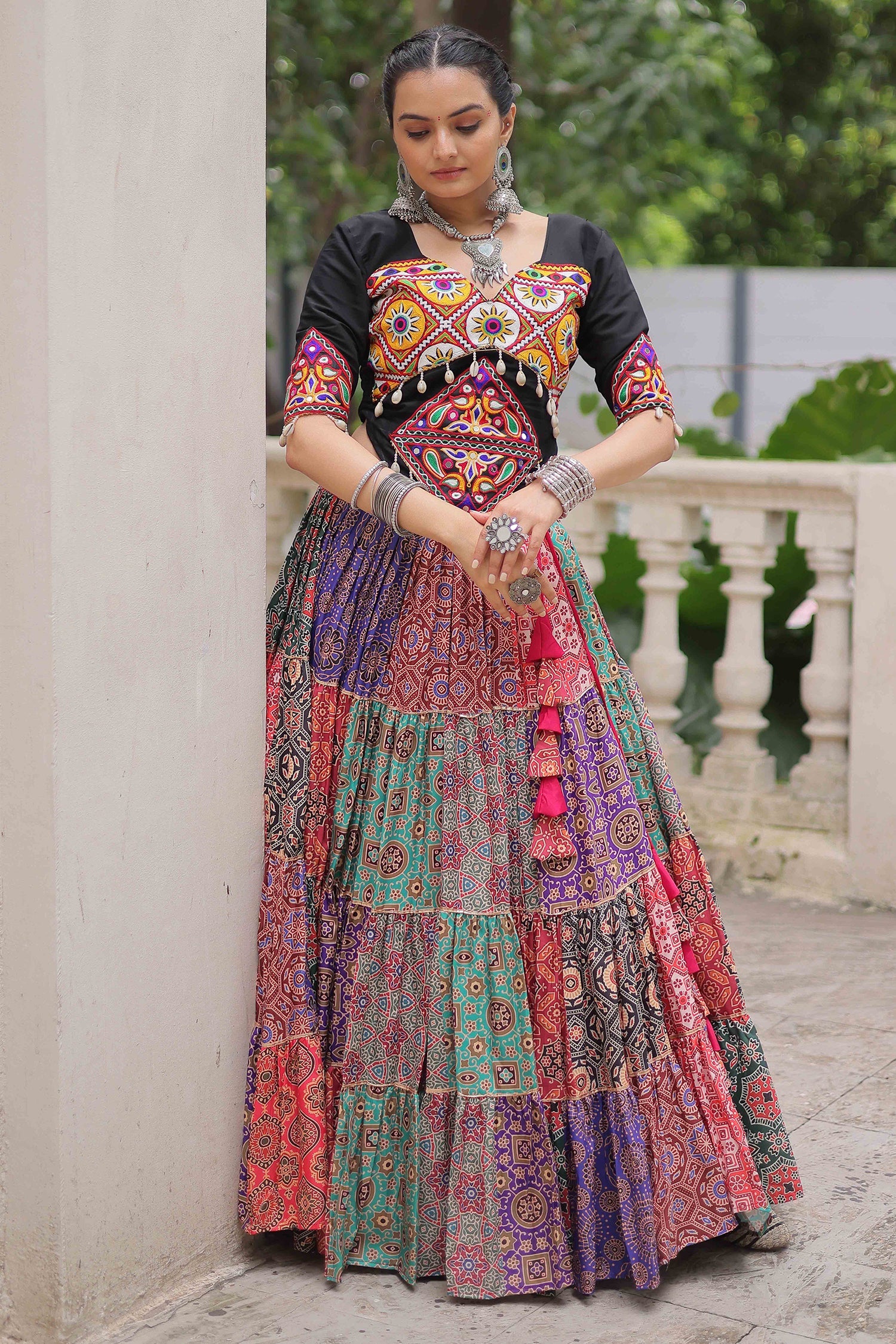 Multi Colored Cotton Printed Lehenga with Kachchi Worked Choli