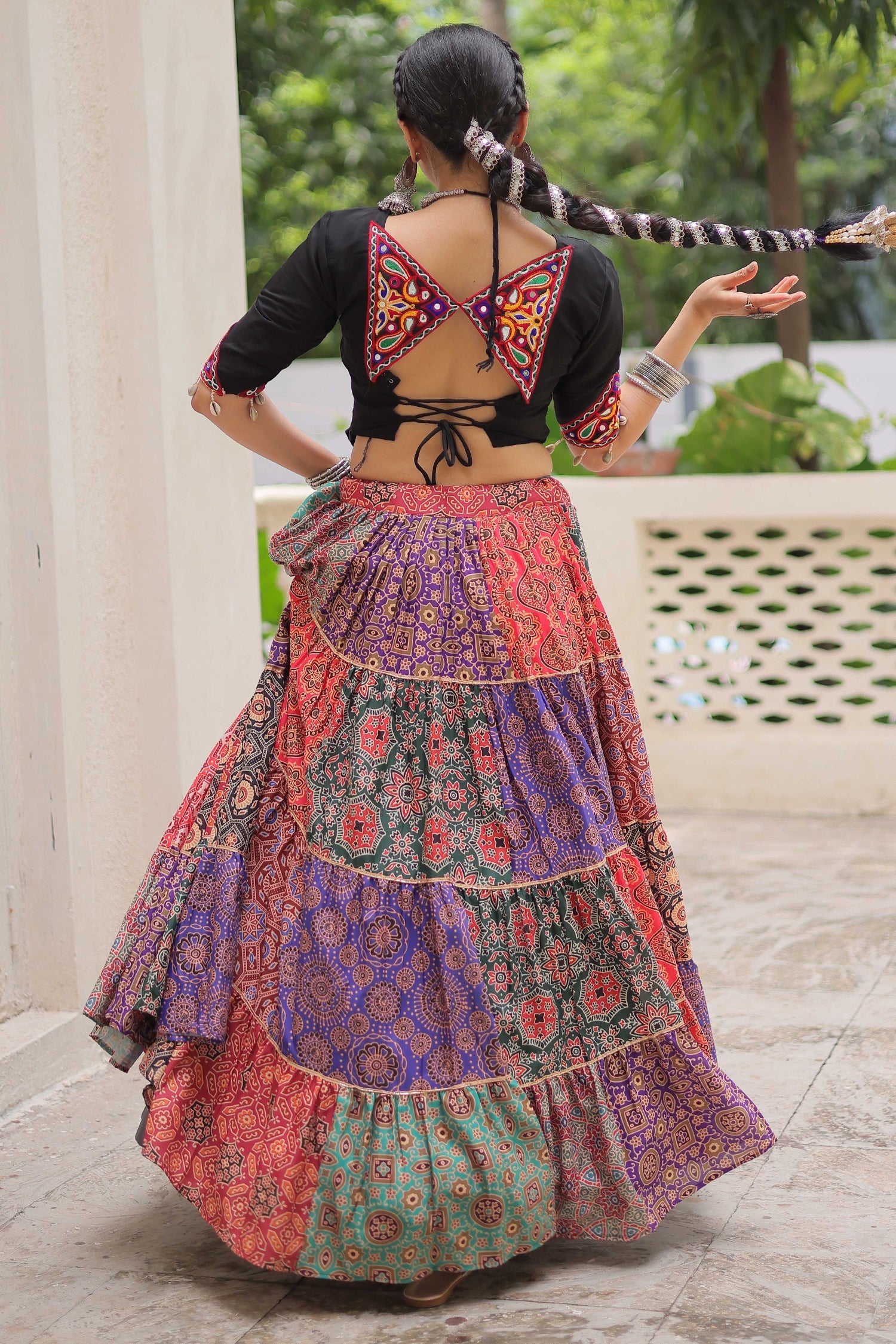 Multi Colored Cotton Printed Lehenga with Kachchi Worked Choli