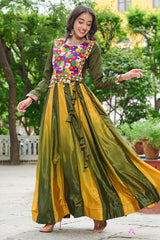 Green Chinon Printed Lehenga with Kachchi Worked Choli