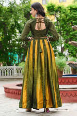 Green Chinon Printed Lehenga with Kachchi Worked Choli